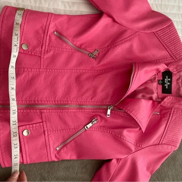 Vibrant Pink Leather Motorcycle Jacket - Picture 7 of 12
